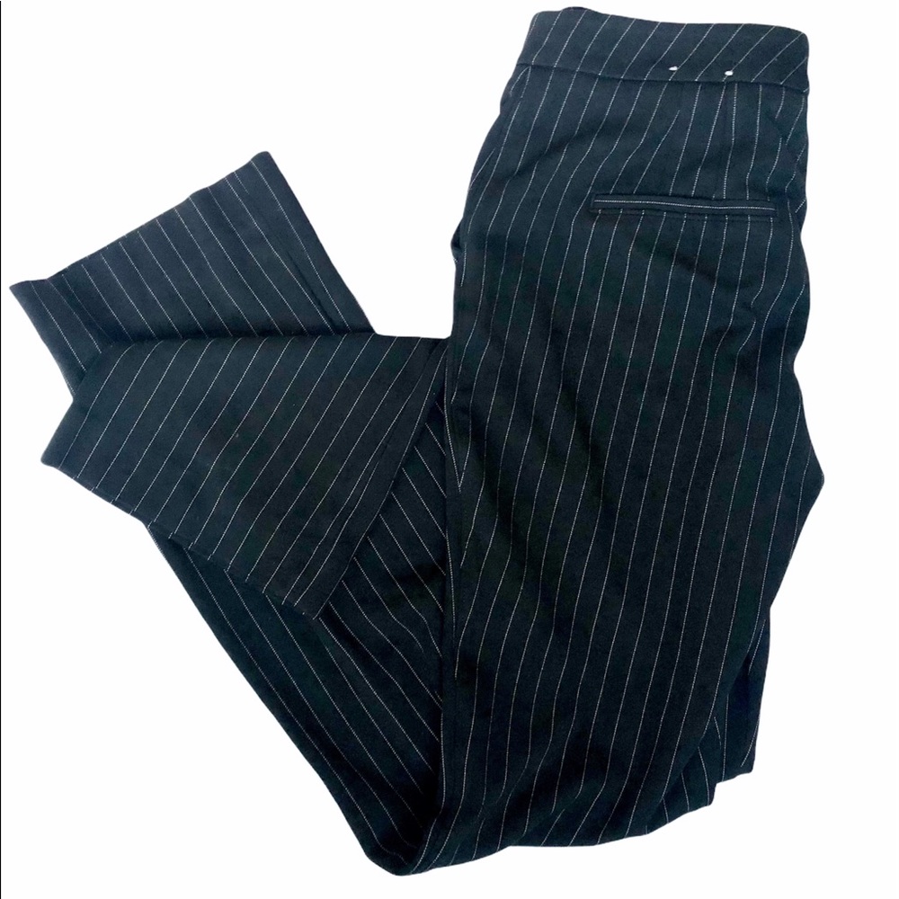 WHBM “The Slim” bootcut black pants white stripes